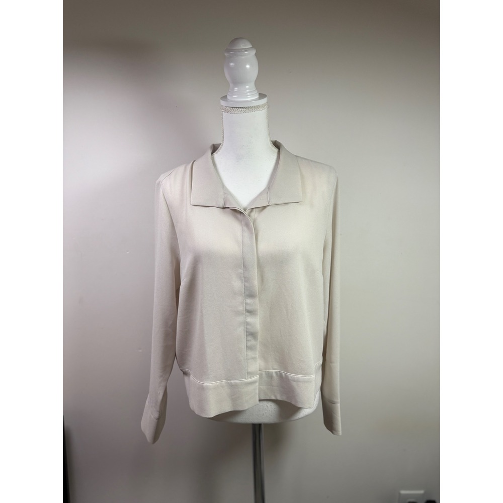 MarlaWynne Beige Long Sleeve Hidden Button Front Boxy Cropped Jacket Top